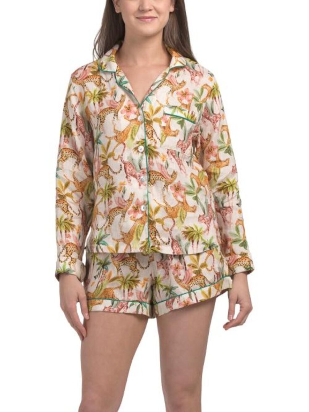 THE LAZY POET 2pc Linen Vera Pegasus Long Sleeve Top And Shorts Pajama Set